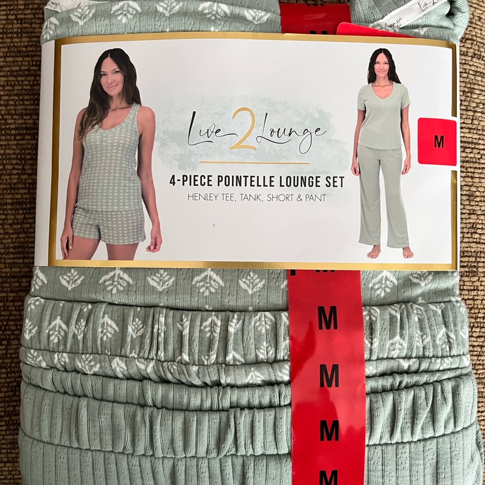 Live2Lounge Women's 4-Piece Pointelle Pajama Set - Soft Green